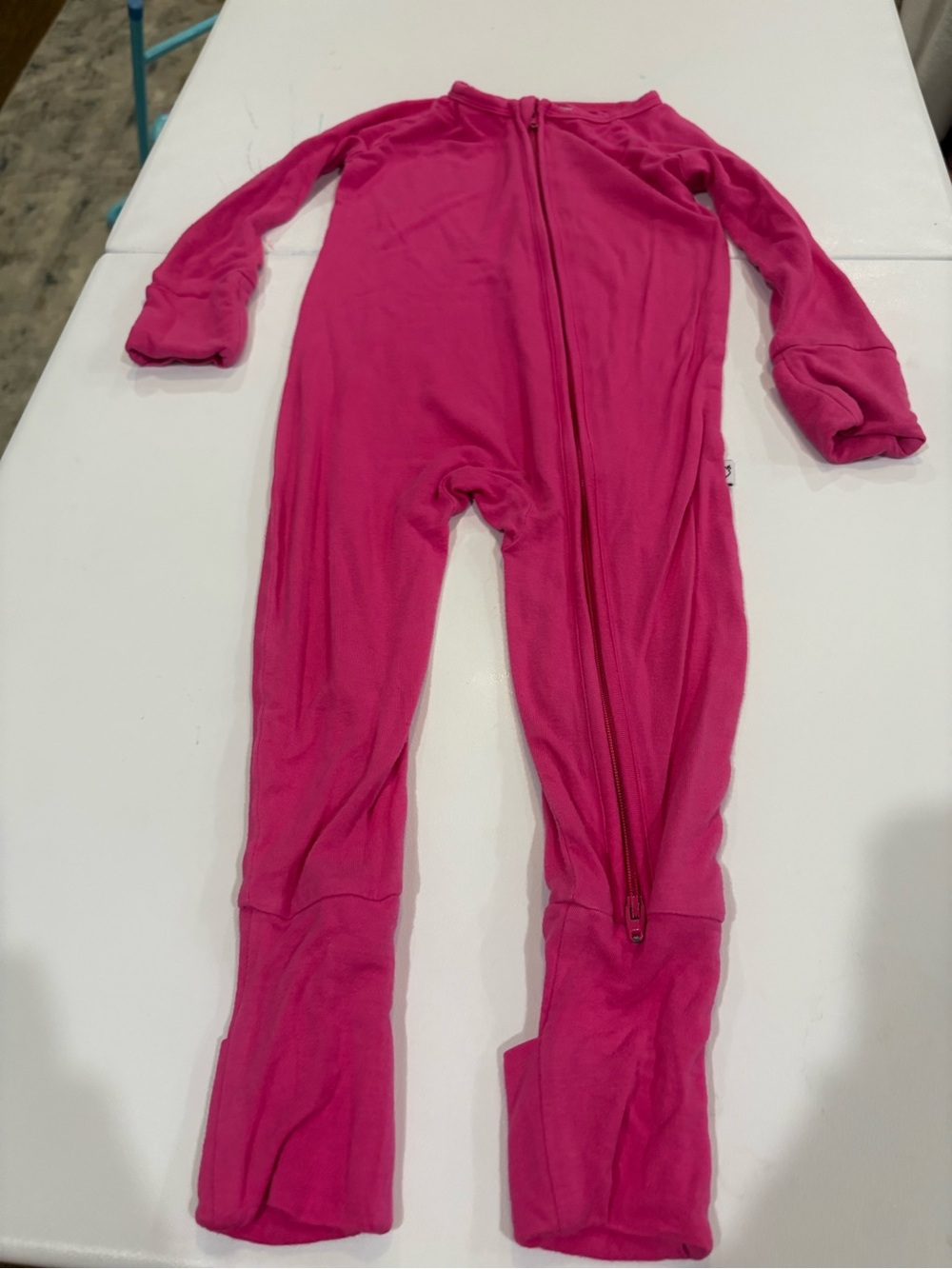Girls' Hot Pink Zip-Front Footed One-Piece